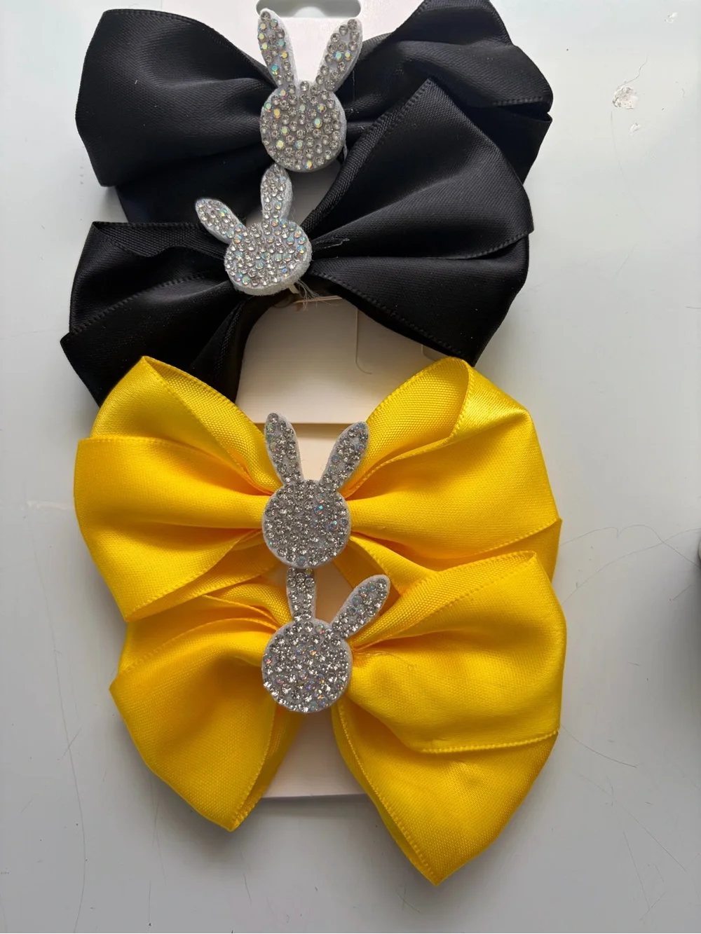 Sparkle Bunny Bow Hair Clips for Kids — Black & Yellow